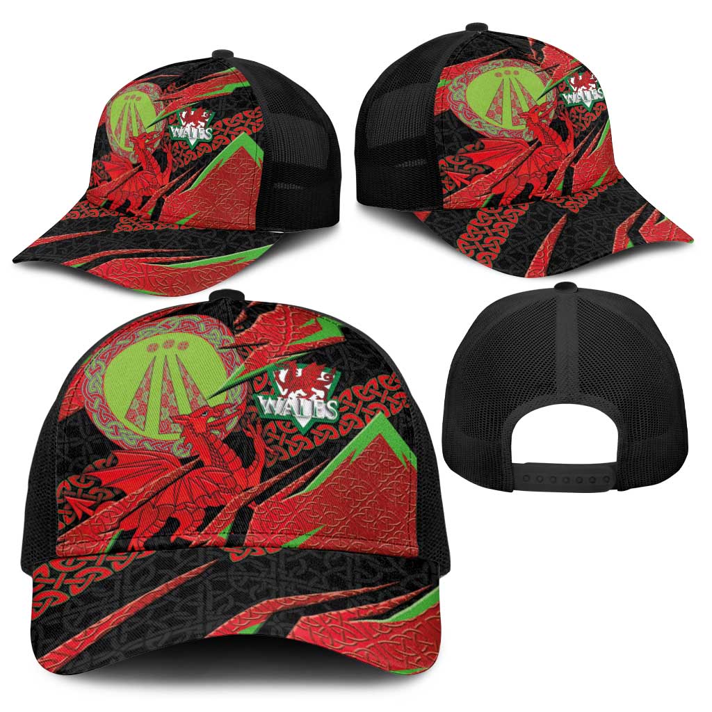 Welsh Celtic-Awen Baseball Net Cap Wales Y Ddraig Goch with Celtic Knot Sporty - Wonder Print Shop