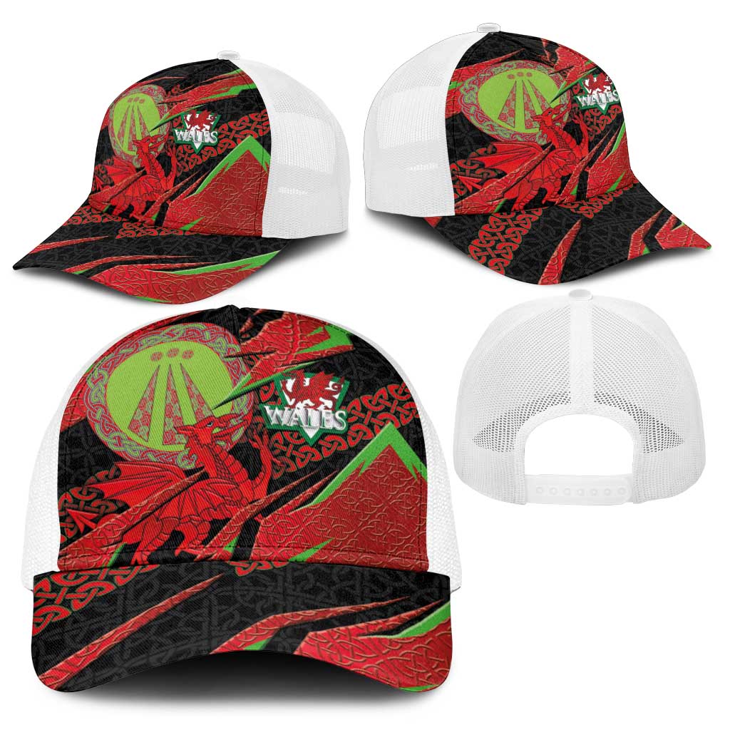 Welsh Celtic-Awen Baseball Net Cap Wales Y Ddraig Goch with Celtic Knot Sporty - Wonder Print Shop