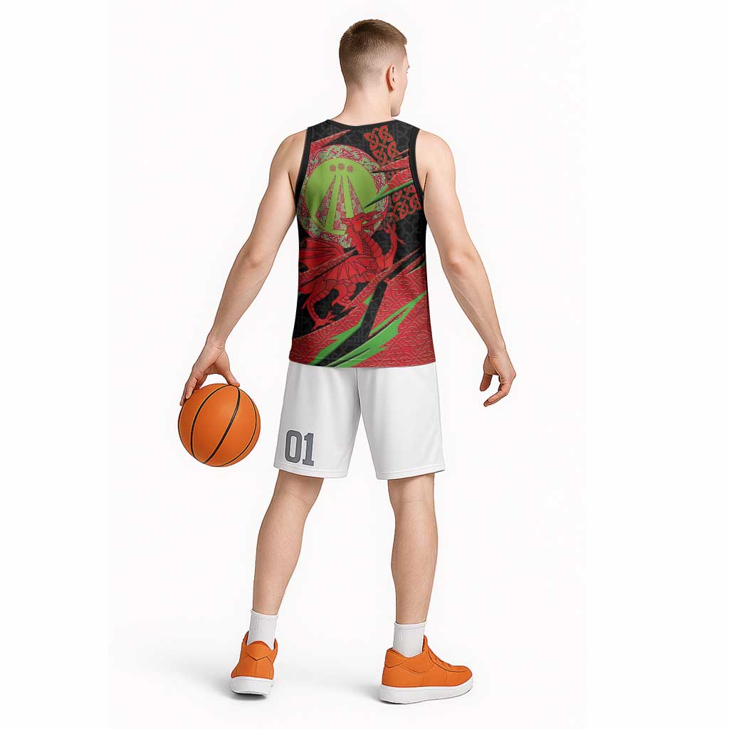 Welsh Celtic-Awen Basketball Jersey Wales Y Ddraig Goch with Celtic Knot Sporty - Wonder Print Shop
