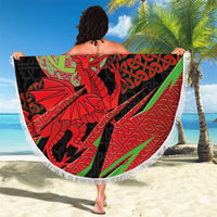 Welsh Celtic-Awen Beach Blanket Wales Y Ddraig Goch with Celtic Knot Sporty - Wonder Print Shop