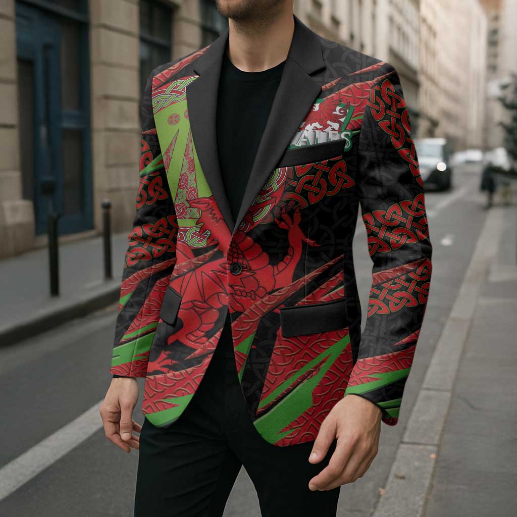 Welsh Celtic-Awen Blazer Wales Y Ddraig Goch with Celtic Knot Sporty - Wonder Print Shop
