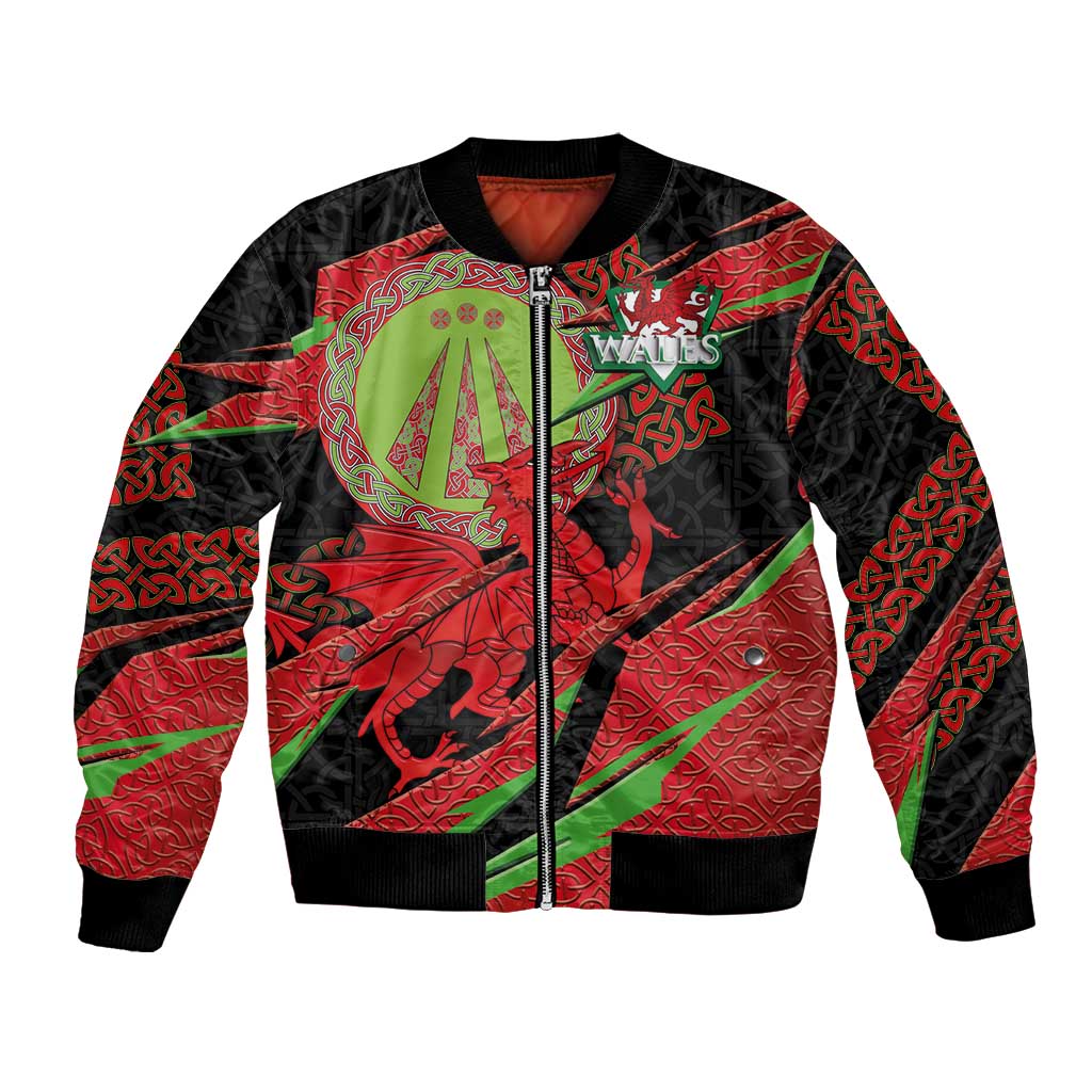 Welsh Celtic-Awen Bomber Jacket Wales Y Ddraig Goch with Celtic Knot Sporty - Wonder Print Shop