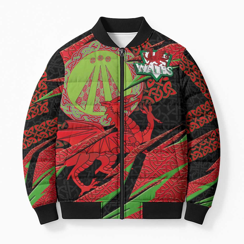 Welsh Celtic-Awen Bomber Puffer Jacket Wales Y Ddraig Goch with Celtic Knot Sporty - Wonder Print Shop