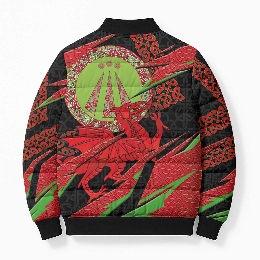 Welsh Celtic-Awen Bomber Puffer Jacket Wales Y Ddraig Goch with Celtic Knot Sporty - Wonder Print Shop
