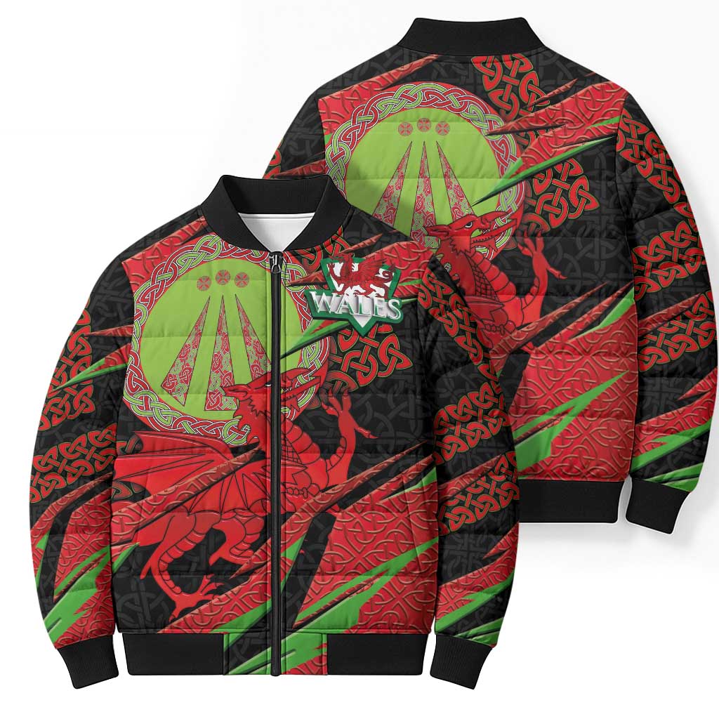 Welsh Celtic-Awen Bomber Puffer Jacket Wales Y Ddraig Goch with Celtic Knot Sporty - Wonder Print Shop