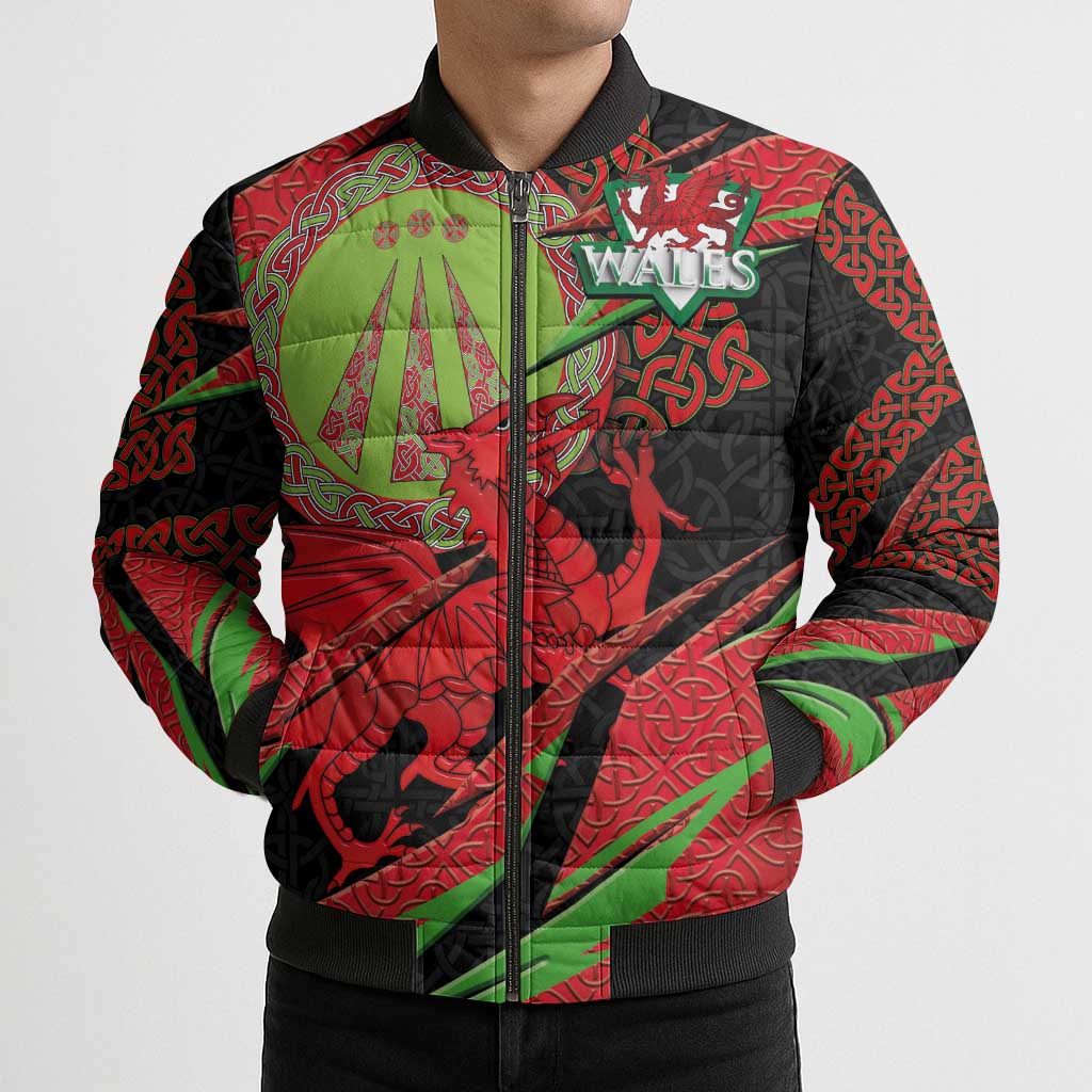 Welsh Celtic-Awen Bomber Puffer Jacket Wales Y Ddraig Goch with Celtic Knot Sporty - Wonder Print Shop
