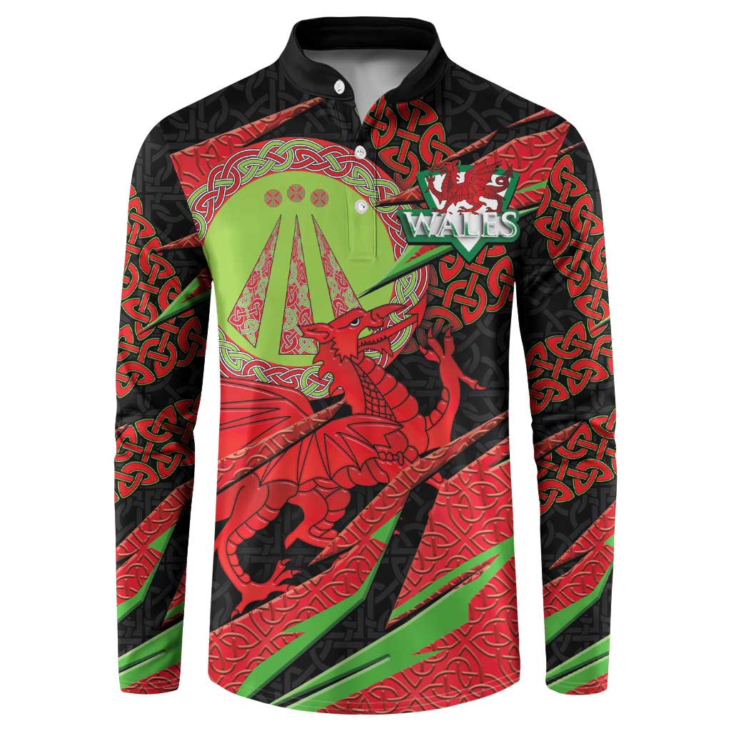 Welsh Celtic-Awen Button Sweatshirt Wales Y Ddraig Goch with Celtic Knot Sporty - Wonder Print Shop