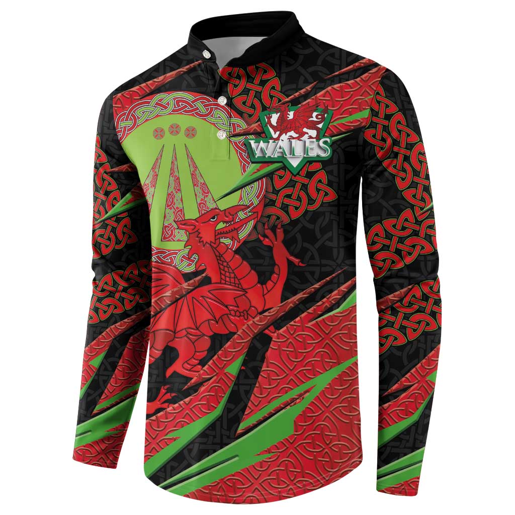 Welsh Celtic-Awen Button Sweatshirt Wales Y Ddraig Goch with Celtic Knot Sporty - Wonder Print Shop