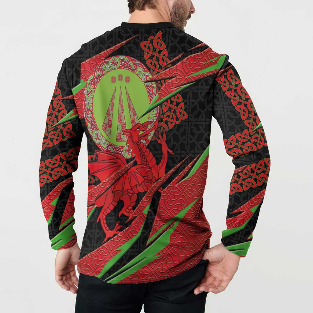 Welsh Celtic-Awen Button Sweatshirt Wales Y Ddraig Goch with Celtic Knot Sporty - Wonder Print Shop
