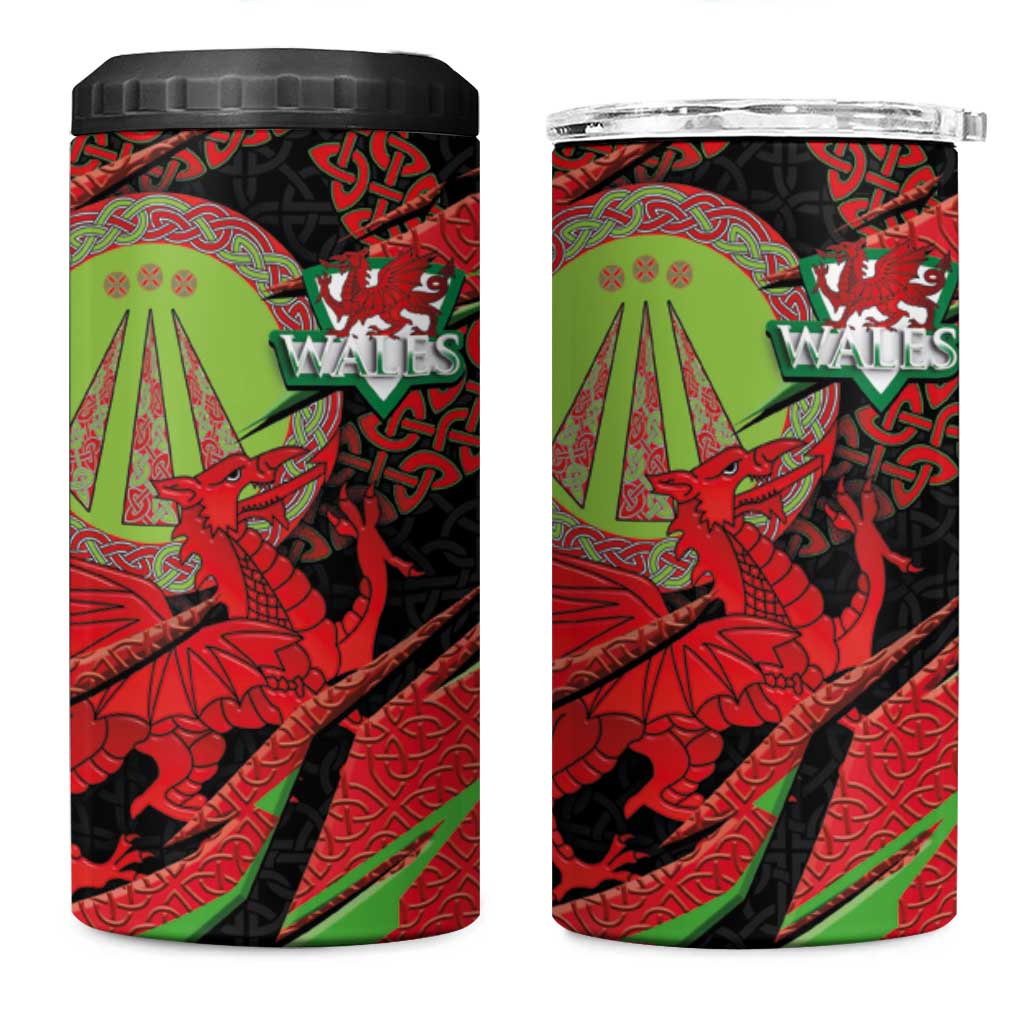 Welsh Celtic-Awen 4 in 1 Can Cooler Tumbler Wales Y Ddraig Goch with Celtic Knot Sporty - Wonder Print Shop