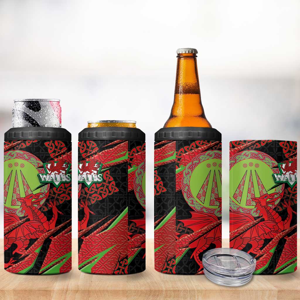 Welsh Celtic-Awen 4 in 1 Can Cooler Tumbler Wales Y Ddraig Goch with Celtic Knot Sporty - Wonder Print Shop