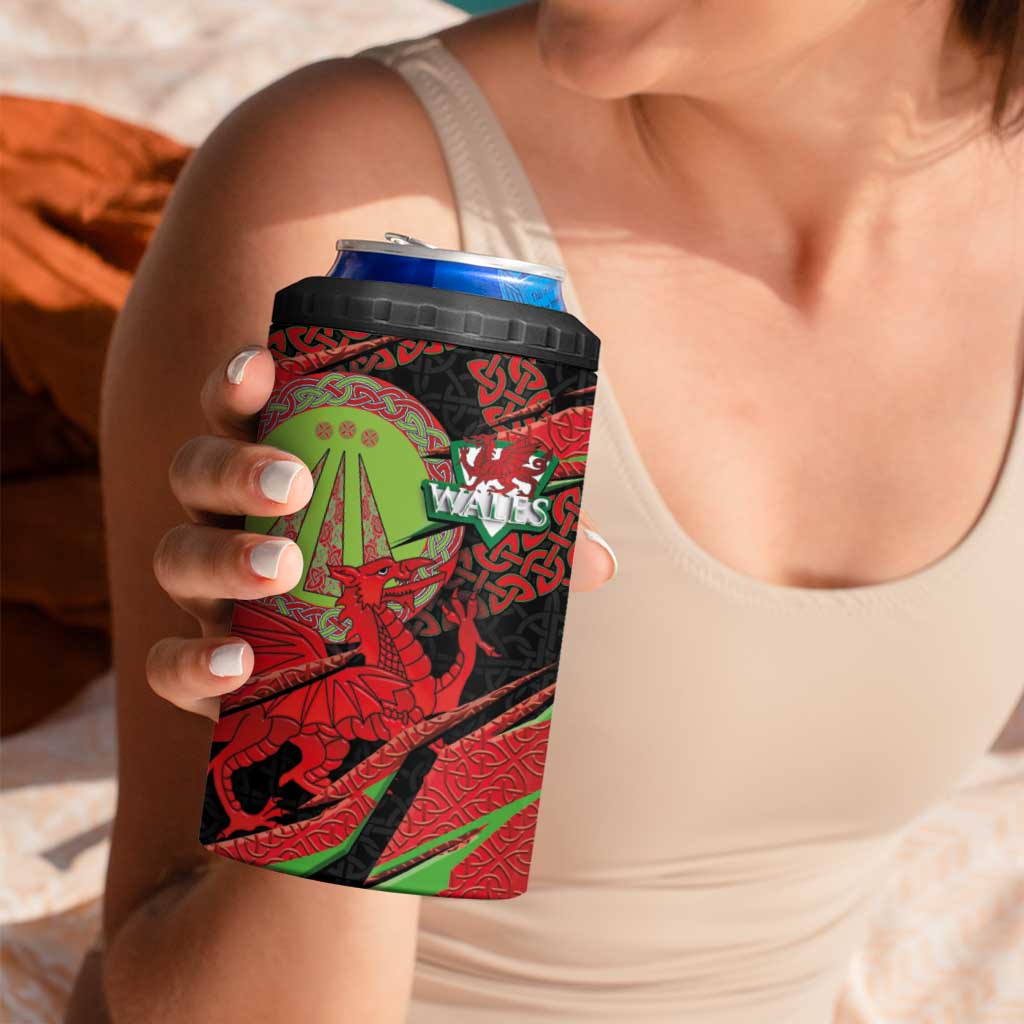 Welsh Celtic-Awen 4 in 1 Can Cooler Tumbler Wales Y Ddraig Goch with Celtic Knot Sporty - Wonder Print Shop