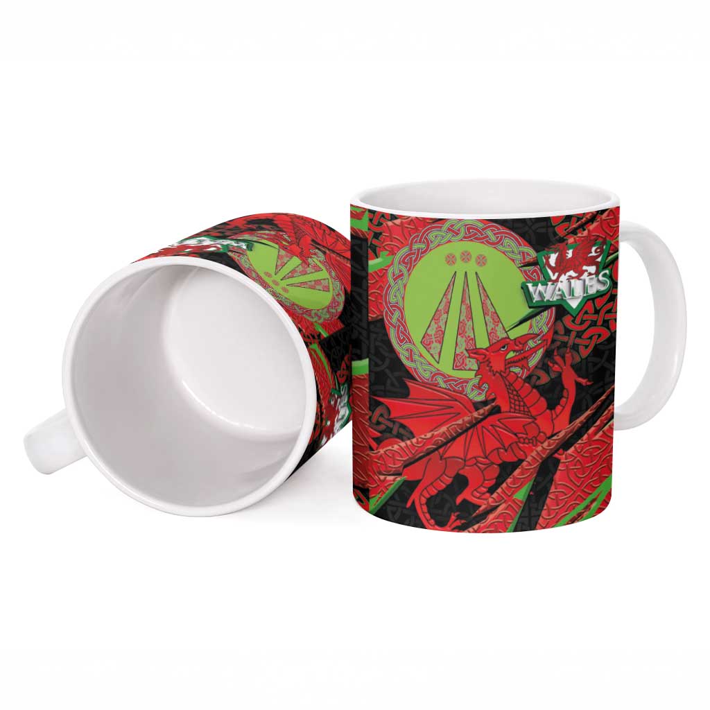 Welsh Celtic-Awen Ceramic Mug Wales Y Ddraig Goch with Celtic Knot Sporty - Wonder Print Shop