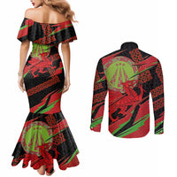 Welsh Celtic-Awen Couples Matching Mermaid Dress and Long Sleeve Button Shirt Wales Y Ddraig Goch with Celtic Knot Sporty - Wonder Print Shop