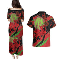Welsh Celtic-Awen Couples Matching Puletasi and Hawaiian Shirt Wales Y Ddraig Goch with Celtic Knot Sporty - Wonder Print Shop