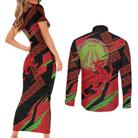 Welsh Celtic-Awen Couples Matching Short Sleeve Bodycon Dress and Long Sleeve Button Shirt Wales Y Ddraig Goch with Celtic Knot Sporty - Wonder Print Shop