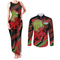 Welsh Celtic-Awen Couples Matching Tank Maxi Dress and Long Sleeve Button Shirt Wales Y Ddraig Goch with Celtic Knot Sporty - Wonder Print Shop