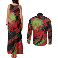 Welsh Celtic-Awen Couples Matching Tank Maxi Dress and Long Sleeve Button Shirt Wales Y Ddraig Goch with Celtic Knot Sporty - Wonder Print Shop