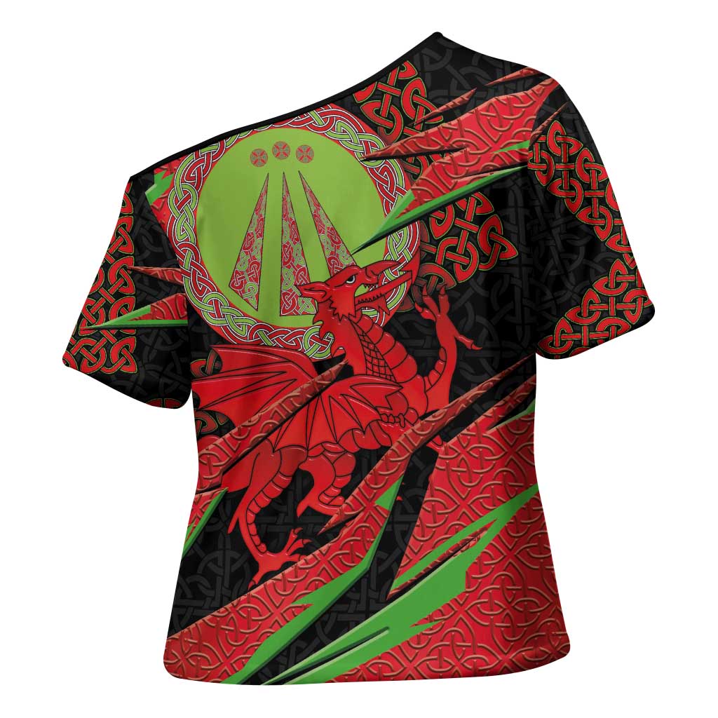 Welsh Celtic-Awen Cross Shoulder Shirt Wales Y Ddraig Goch with Celtic Knot Sporty - Wonder Print Shop