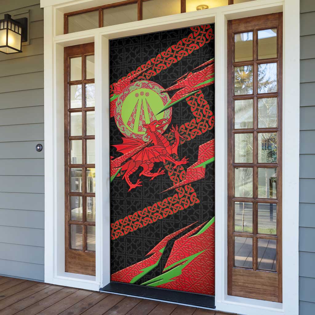 Welsh Celtic-Awen Door Cover Wales Y Ddraig Goch with Celtic Knot Sporty - Wonder Print Shop