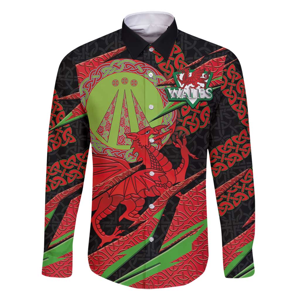 Welsh Celtic-Awen Family Matching Long Sleeve Bodycon Dress and Hawaiian Shirt Wales Y Ddraig Goch with Celtic Knot Sporty - Wonder Print Shop
