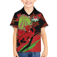 Welsh Celtic-Awen Family Matching Off The Shoulder Long Sleeve Dress and Hawaiian Shirt Wales Y Ddraig Goch with Celtic Knot Sporty - Wonder Print Shop