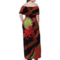 Welsh Celtic-Awen Family Matching Off Shoulder Maxi Dress and Hawaiian Shirt Wales Y Ddraig Goch with Celtic Knot Sporty - Wonder Print Shop