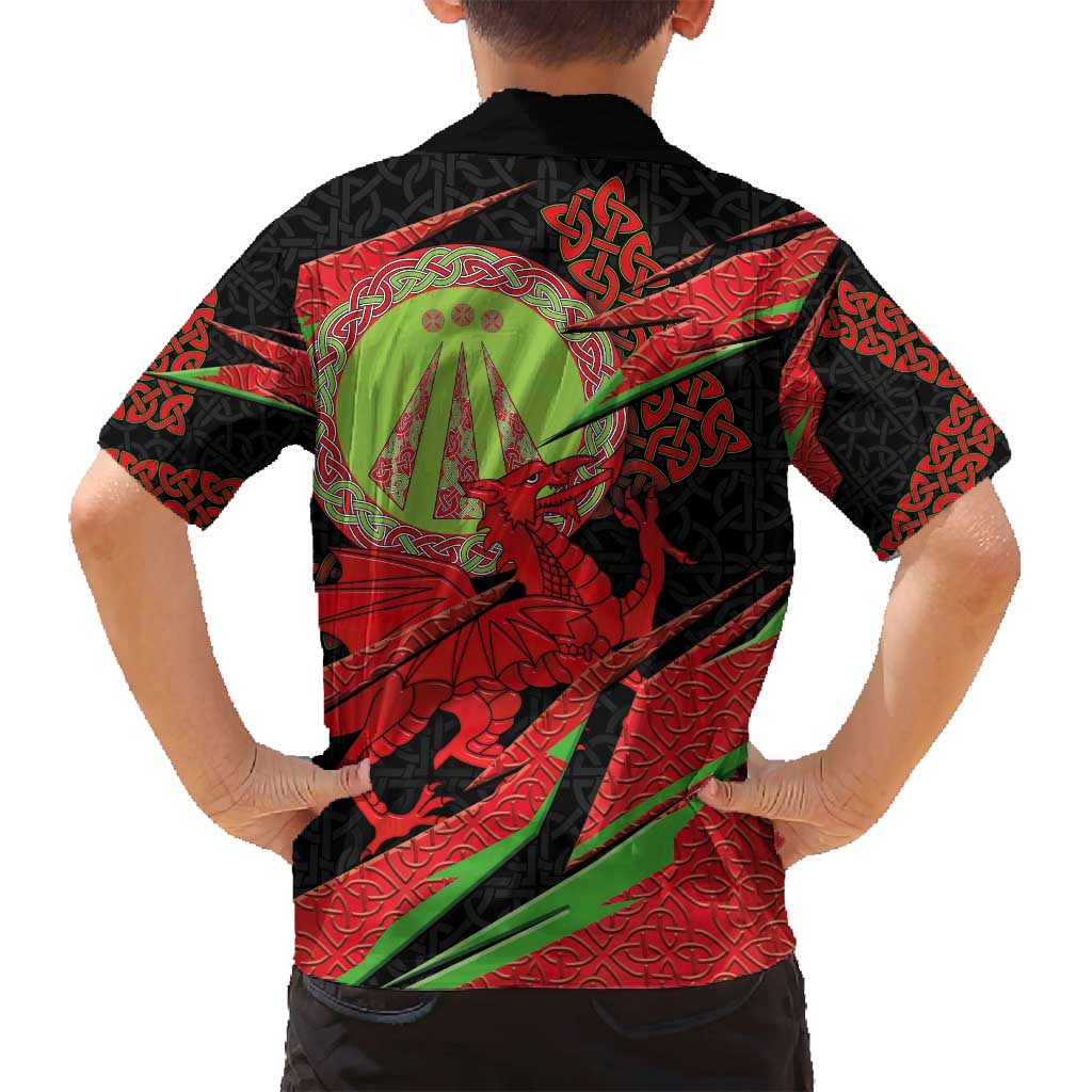 Welsh Celtic-Awen Family Matching Off Shoulder Short Dress and Hawaiian Shirt Wales Y Ddraig Goch with Celtic Knot Sporty - Wonder Print Shop