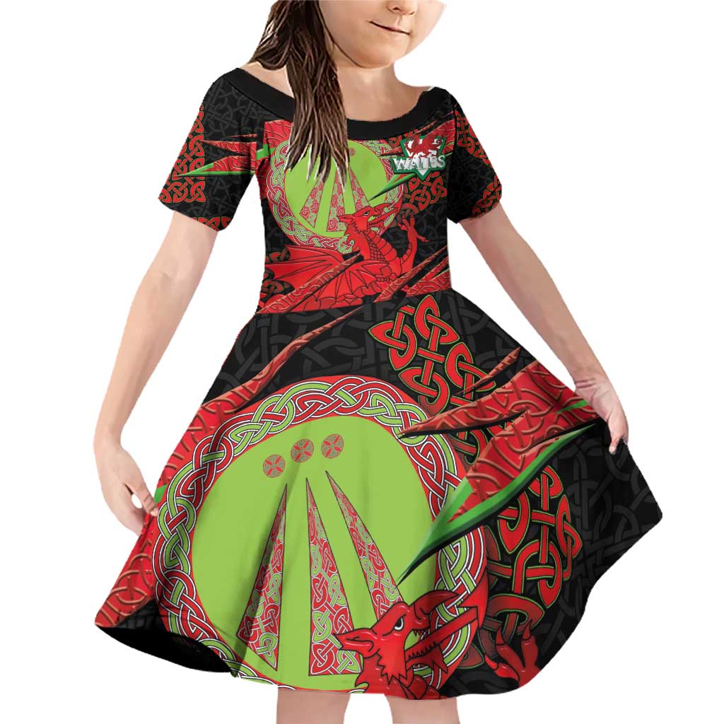 Welsh Celtic-Awen Family Matching Off Shoulder Short Dress and Hawaiian Shirt Wales Y Ddraig Goch with Celtic Knot Sporty - Wonder Print Shop