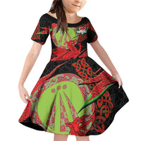 Welsh Celtic-Awen Family Matching Off Shoulder Short Dress and Hawaiian Shirt Wales Y Ddraig Goch with Celtic Knot Sporty - Wonder Print Shop