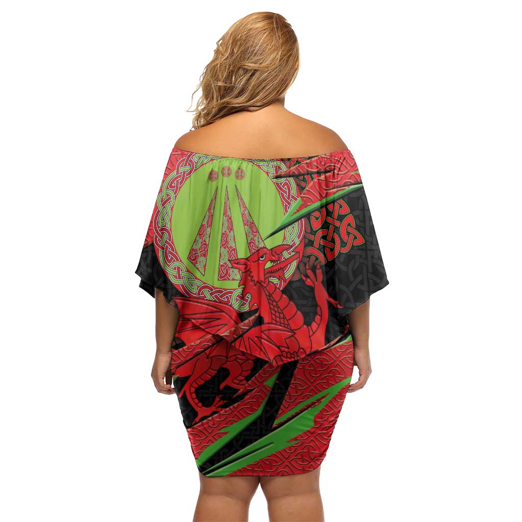 Welsh Celtic-Awen Family Matching Off Shoulder Short Dress and Hawaiian Shirt Wales Y Ddraig Goch with Celtic Knot Sporty - Wonder Print Shop