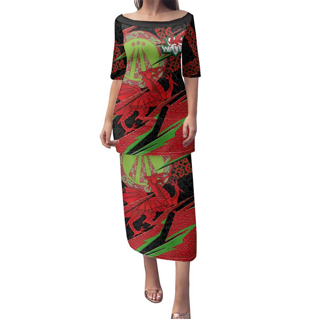 Welsh Celtic-Awen Family Matching Puletasi and Hawaiian Shirt Wales Y Ddraig Goch with Celtic Knot Sporty - Wonder Print Shop