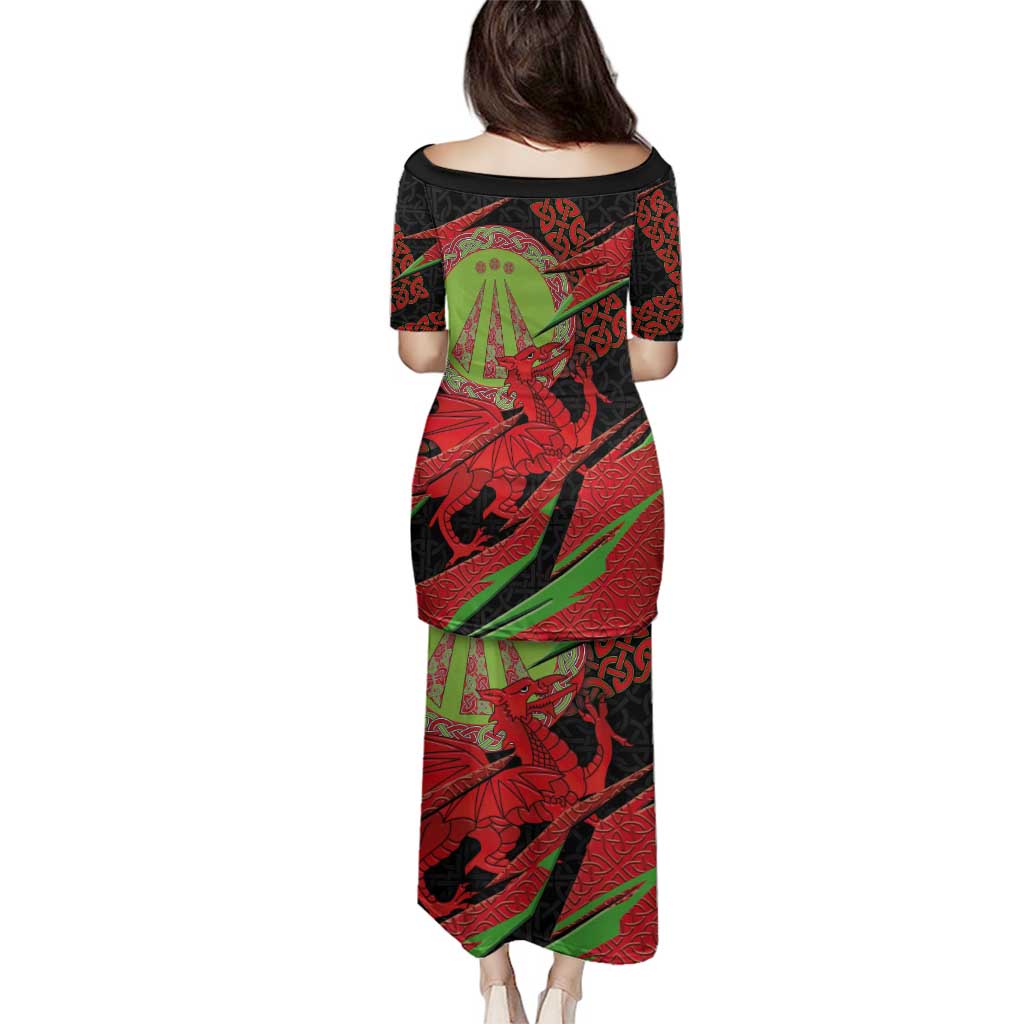 Welsh Celtic-Awen Family Matching Puletasi and Hawaiian Shirt Wales Y Ddraig Goch with Celtic Knot Sporty - Wonder Print Shop