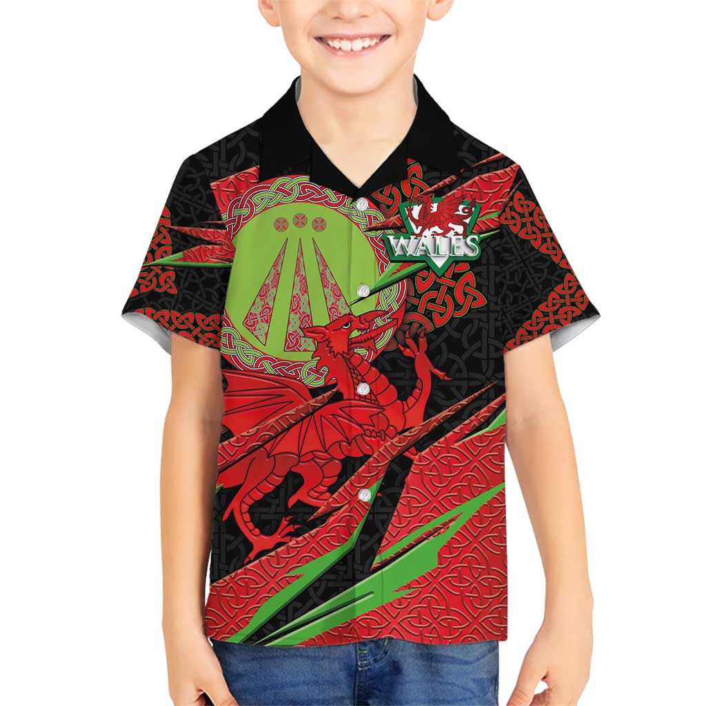 Welsh Celtic-Awen Family Matching Puletasi and Hawaiian Shirt Wales Y Ddraig Goch with Celtic Knot Sporty - Wonder Print Shop