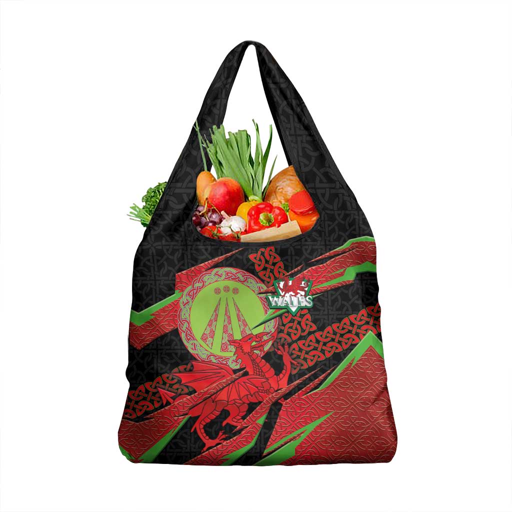 Welsh Celtic-Awen Grocery Bag Wales Y Ddraig Goch with Celtic Knot Sporty - Wonder Print Shop