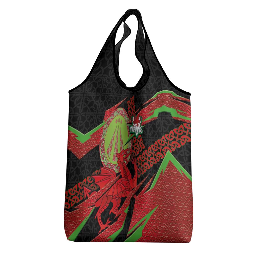 Welsh Celtic-Awen Grocery Bag Wales Y Ddraig Goch with Celtic Knot Sporty - Wonder Print Shop