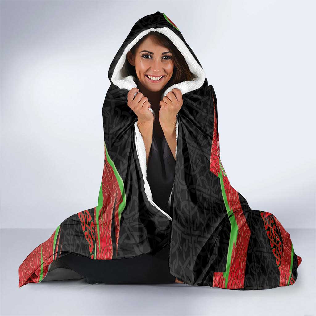 Welsh Celtic-Awen Hooded Blanket Wales Y Ddraig Goch with Celtic Knot Sporty - Wonder Print Shop