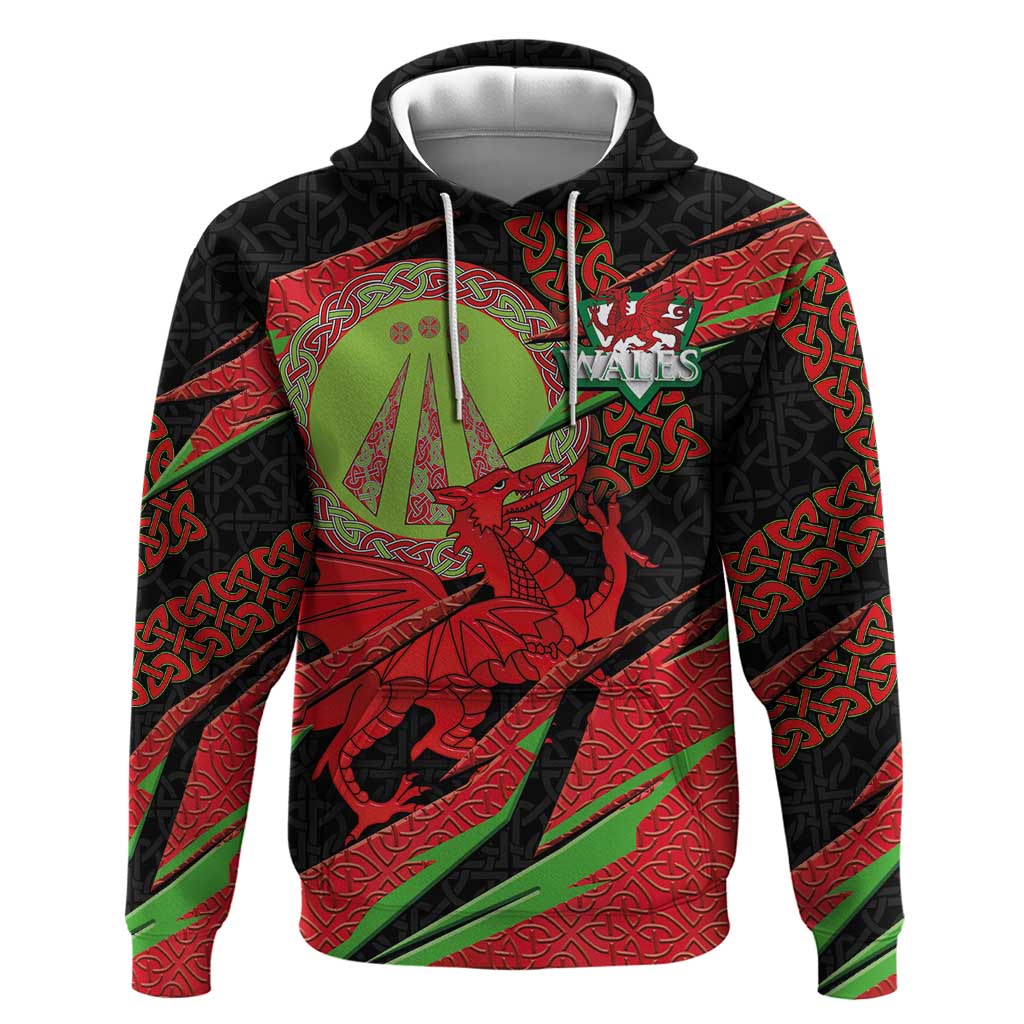 Welsh Celtic-Awen Hoodie Wales Y Ddraig Goch with Celtic Knot Sporty - Wonder Print Shop