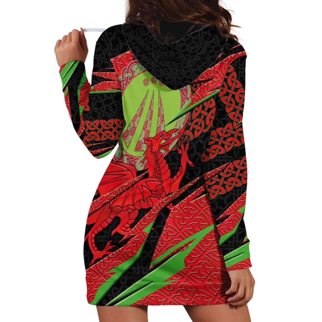 Welsh Celtic-Awen Hoodie Dress Wales Y Ddraig Goch with Celtic Knot Sporty - Wonder Print Shop