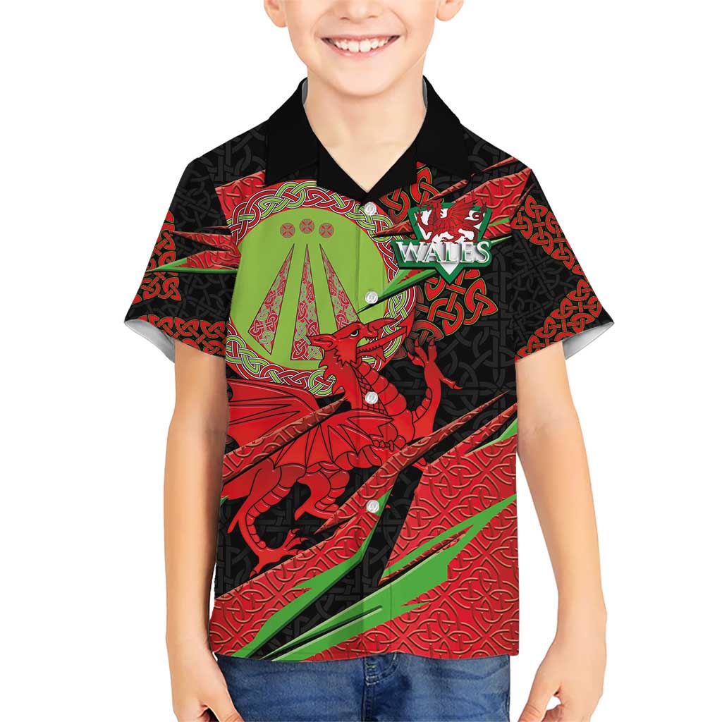 Welsh Celtic-Awen Kid Hawaiian Shirt Wales Y Ddraig Goch with Celtic Knot Sporty - Wonder Print Shop