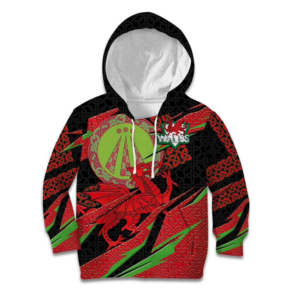 Welsh Celtic-Awen Kid Hoodie Wales Y Ddraig Goch with Celtic Knot Sporty - Wonder Print Shop