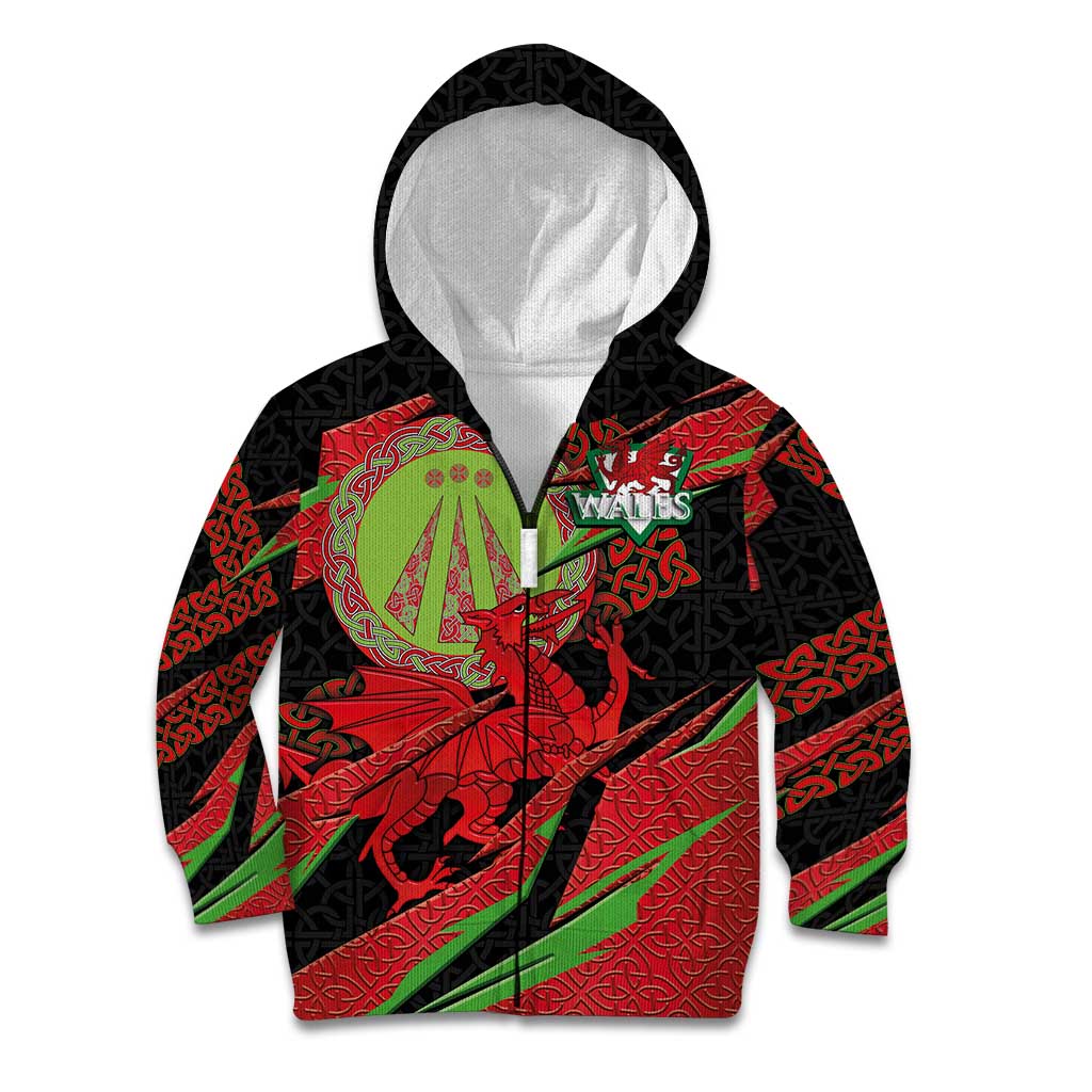 Welsh Celtic-Awen Kid Hoodie Wales Y Ddraig Goch with Celtic Knot Sporty - Wonder Print Shop
