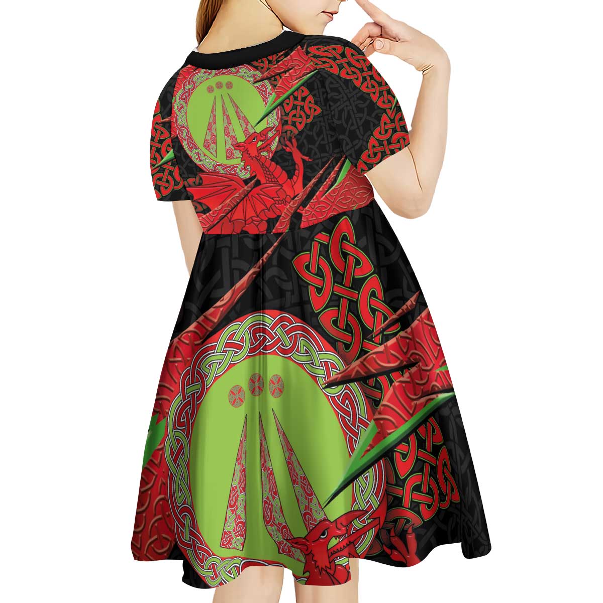 Welsh Celtic-Awen Kid Short Sleeve Dress Wales Y Ddraig Goch with Celtic Knot Sporty - Wonder Print Shop