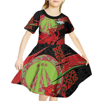 Welsh Celtic-Awen Kid Short Sleeve Dress Wales Y Ddraig Goch with Celtic Knot Sporty - Wonder Print Shop