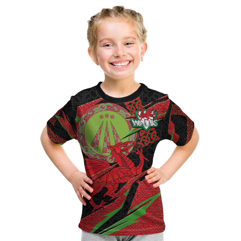 Welsh Celtic-Awen Kid T Shirt Wales Y Ddraig Goch with Celtic Knot Sporty - Wonder Print Shop