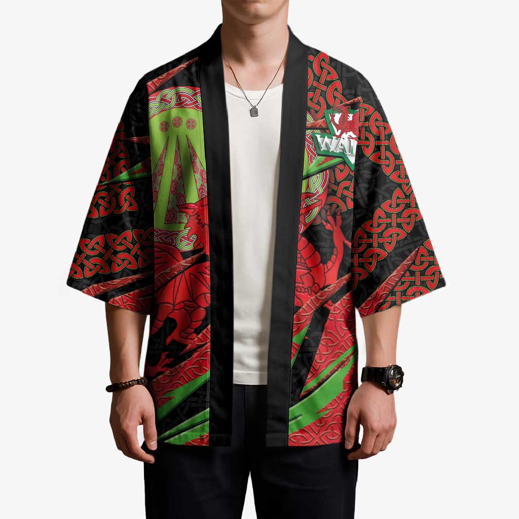 Welsh Celtic-Awen Kimono Wales Y Ddraig Goch with Celtic Knot Sporty - Wonder Print Shop