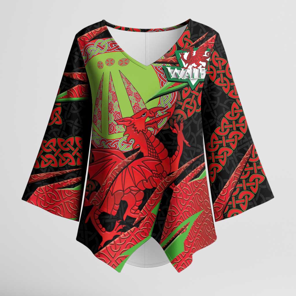 Welsh Celtic-Awen Kimono Sleeve Blouse Wales Y Ddraig Goch with Celtic Knot Sporty - Wonder Print Shop