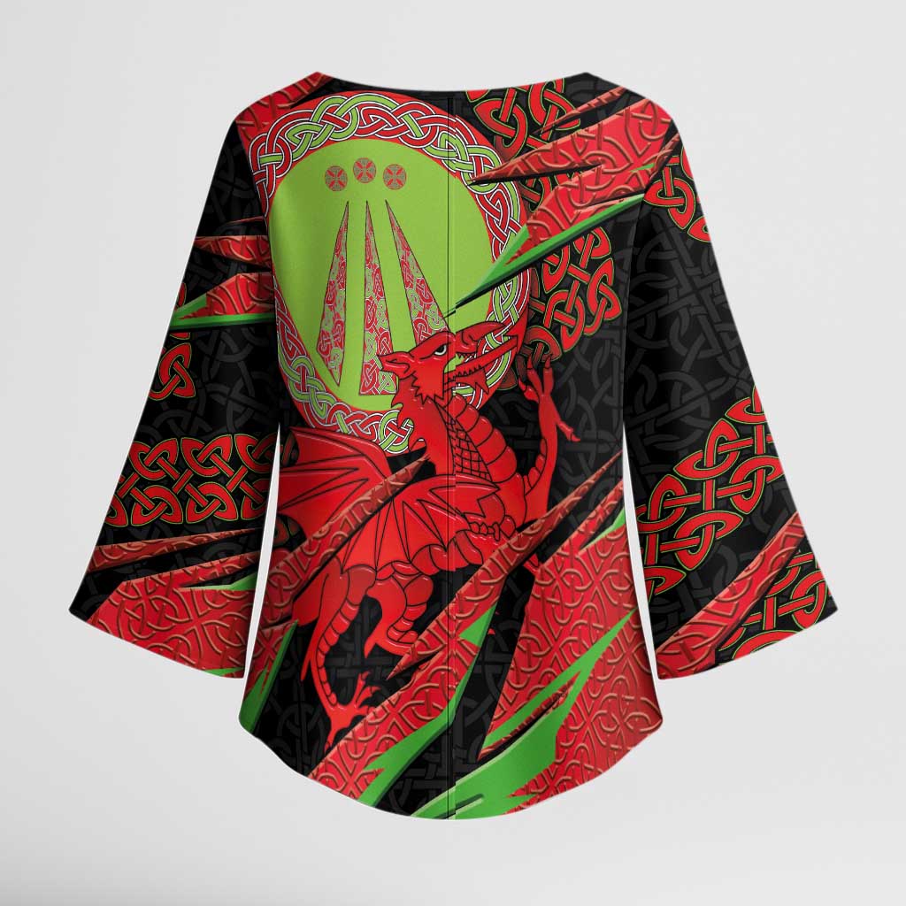 Welsh Celtic-Awen Kimono Sleeve Blouse Wales Y Ddraig Goch with Celtic Knot Sporty - Wonder Print Shop