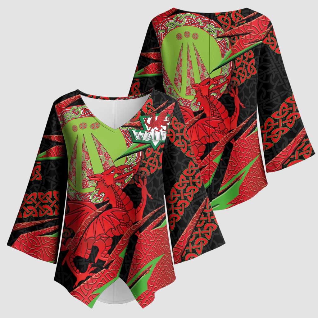 Welsh Celtic-Awen Kimono Sleeve Blouse Wales Y Ddraig Goch with Celtic Knot Sporty - Wonder Print Shop