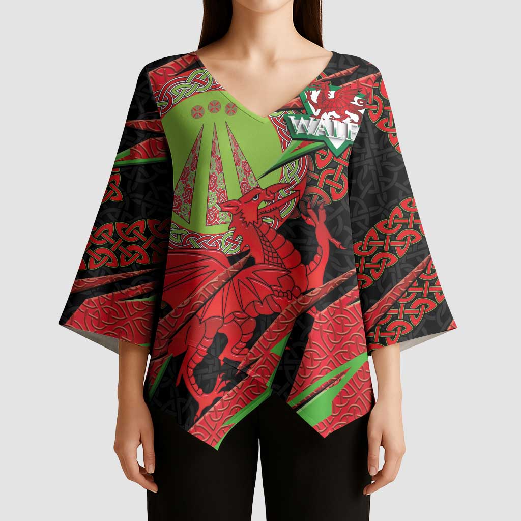 Welsh Celtic-Awen Kimono Sleeve Blouse Wales Y Ddraig Goch with Celtic Knot Sporty - Wonder Print Shop